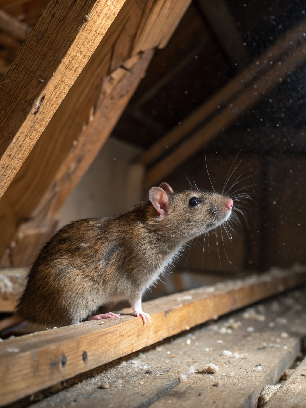 Rodent near apartment complex exterior utility area and wall gap