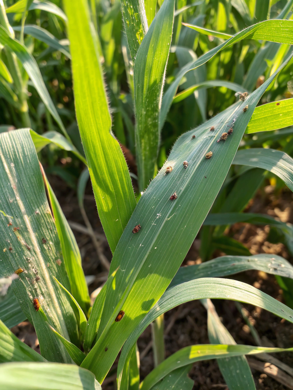 Landscape foliage afflicted with scale insects and aphids in a multifamily courtyard