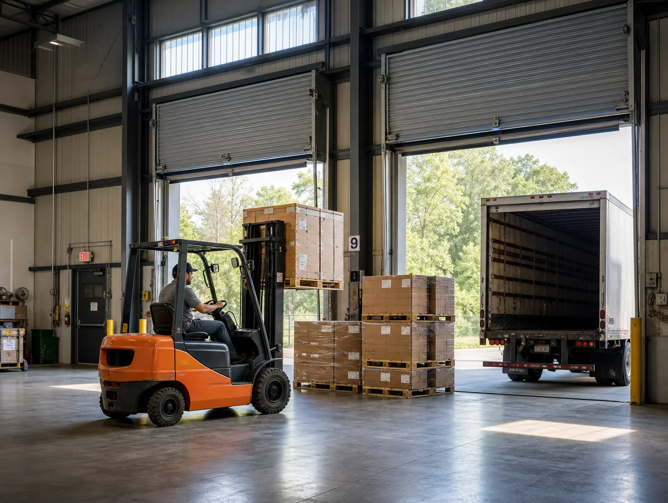Industrial warehouse loading bay and storage interior with pest defense barriers