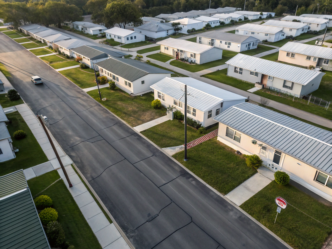 Well-kept manufactured home community street in Southern California