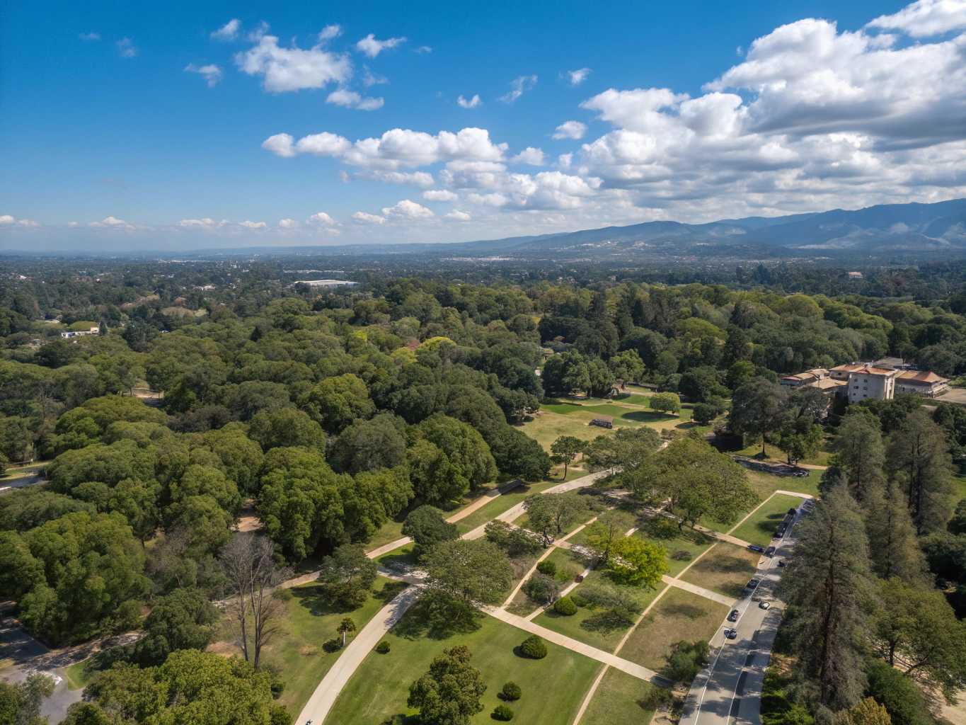 Mile Square Regional Park in Fountain Valley California wide landscape with lush green parkland and trees