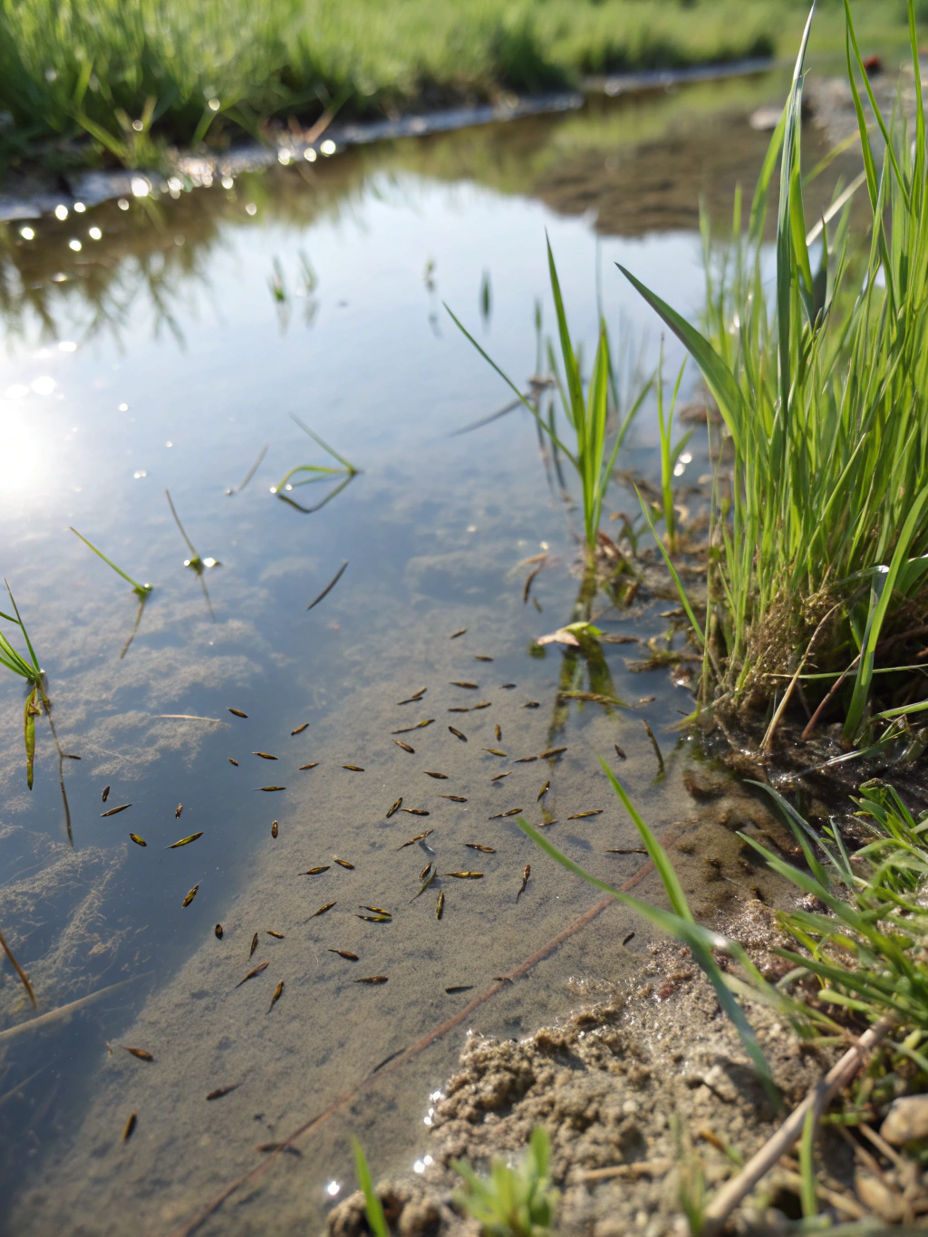 Mosquitoes active near apartment courtyard drainage and standing water