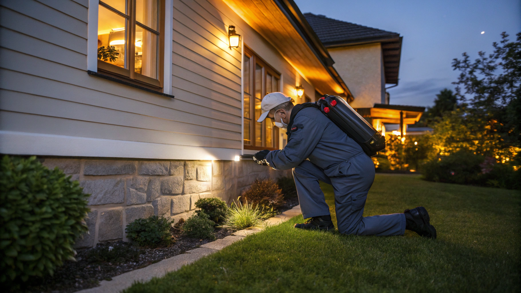 Licensed pest control technician conducting a professional on-site inspection