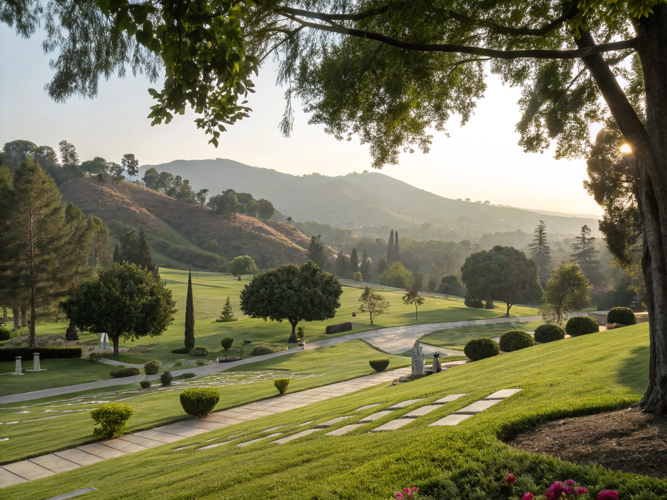 Richard Nixon Presidential Library and Museum grounds with manicured gardens and hillside landscaping in Yorba Linda, California