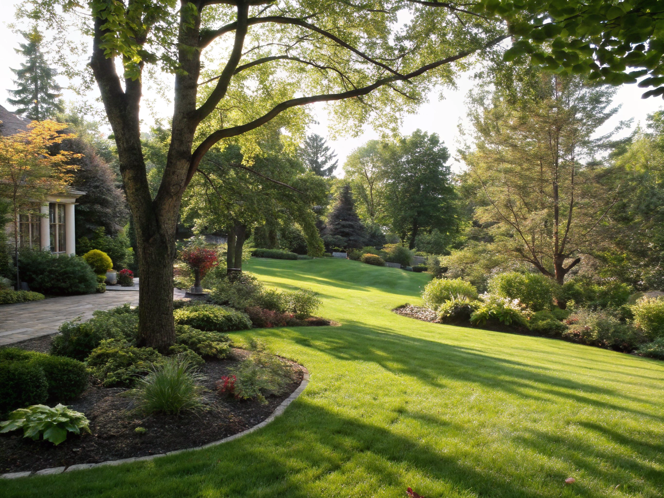 Lush ornamental trees and landscaping