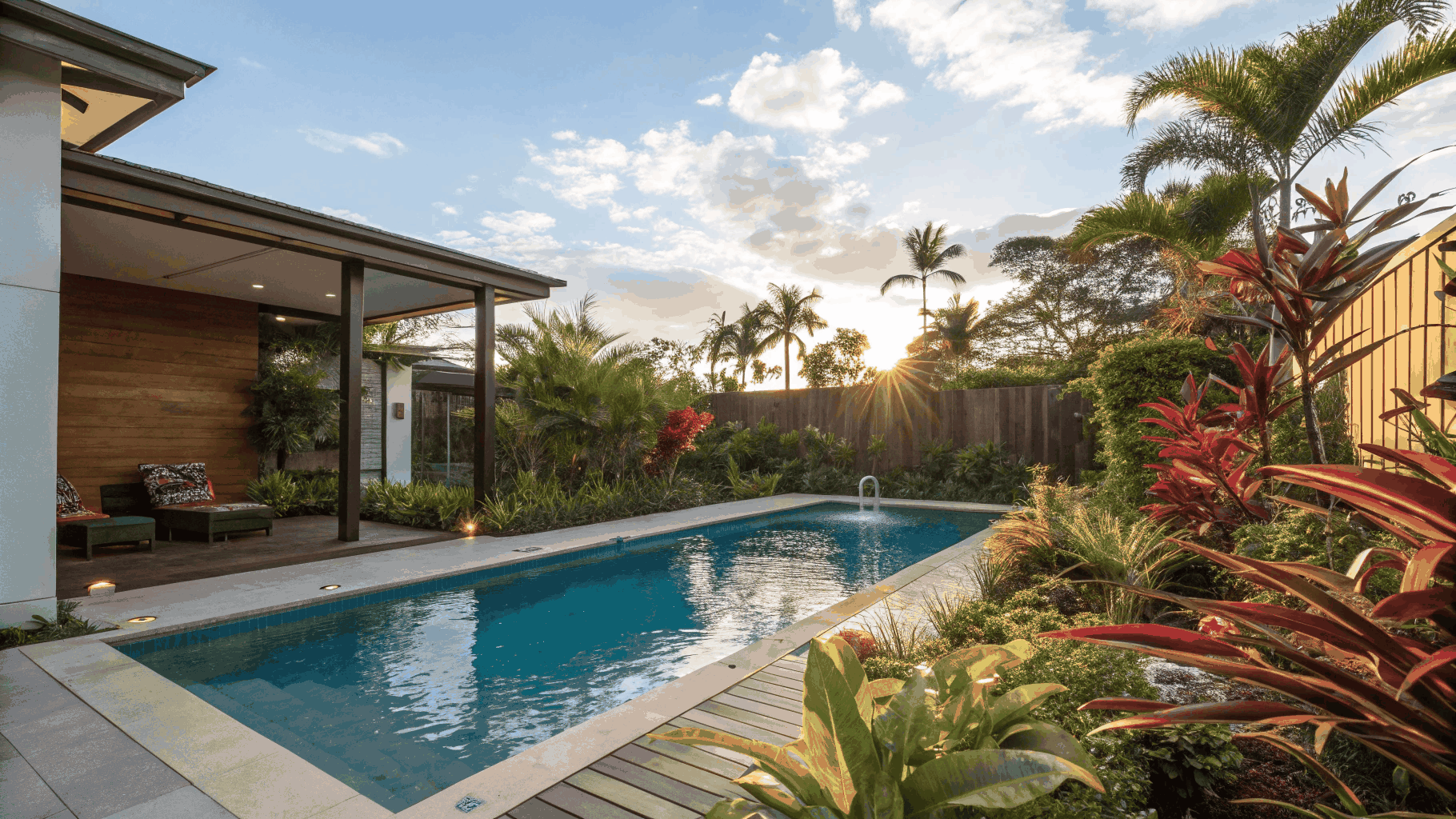 Outdoor yard and pool area protected from mosquitoes